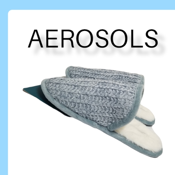 AEROSOLS Light Blue Memory Foam Knit Faux Fur Slippers XL 9½-10½ NWT - Picture 1 of 10